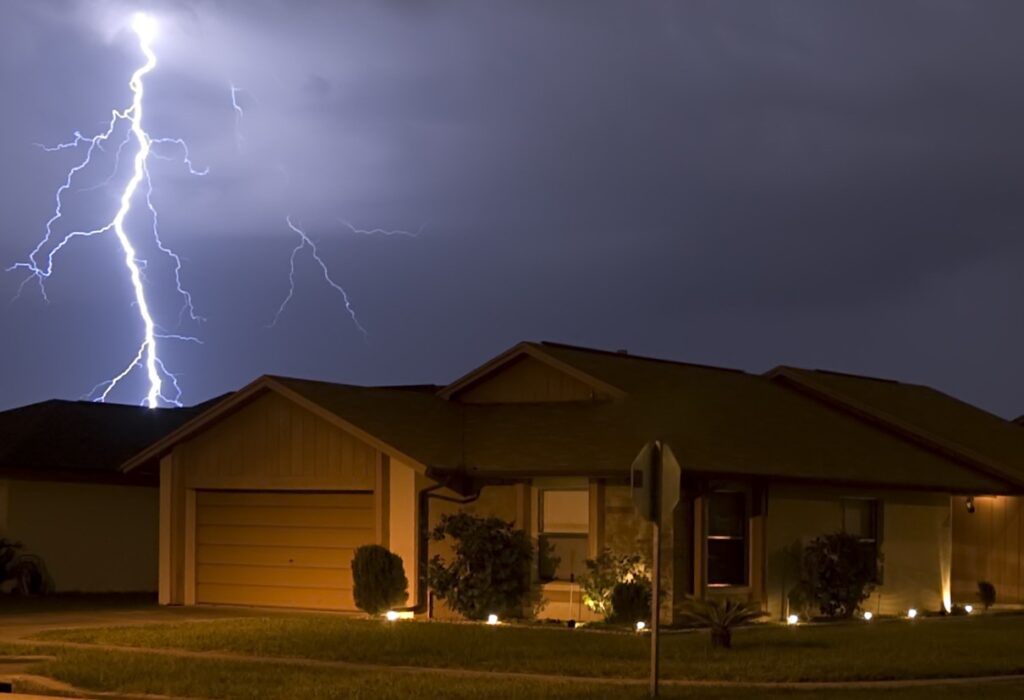 lightning behind house