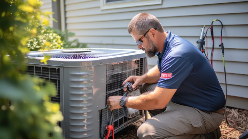 HVAC technician servicing an air conditioning unit
