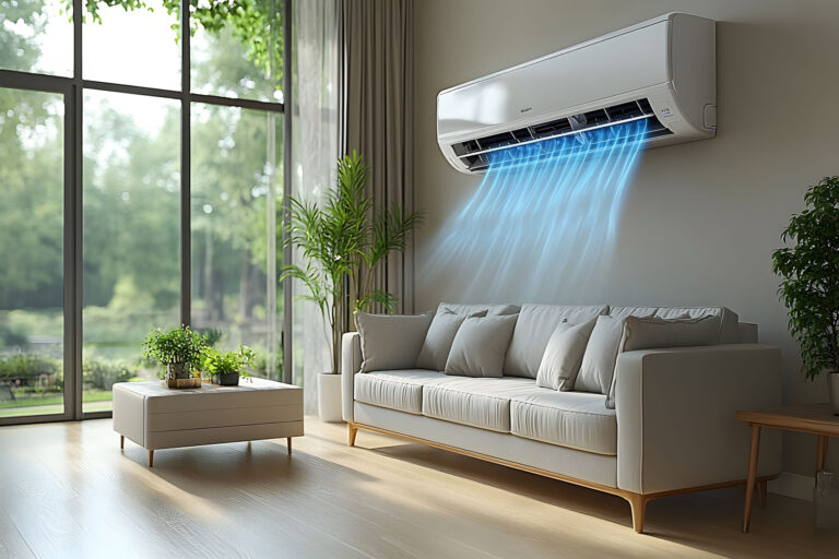 Modern Living Room with Air Conditioning and Cozy Sofa for Ultimate Comfort Generative AI