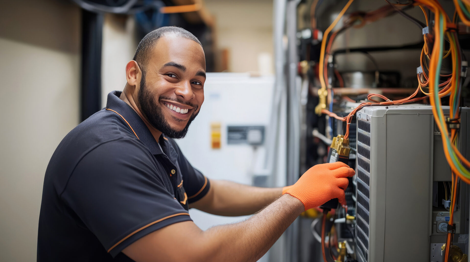 Technician servicing cooling unit in professional workshop during daytime hours