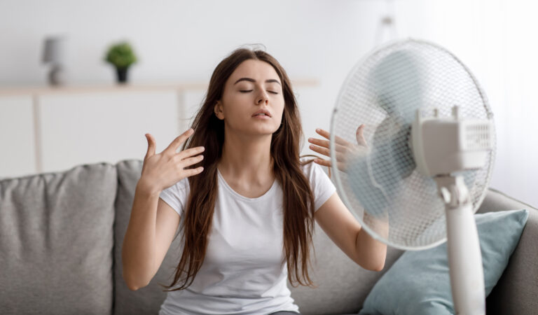 woman infront of a fan