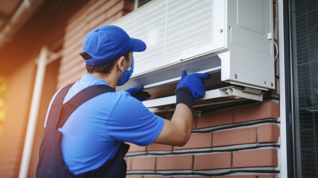 an hvac contractor installing an AC unit