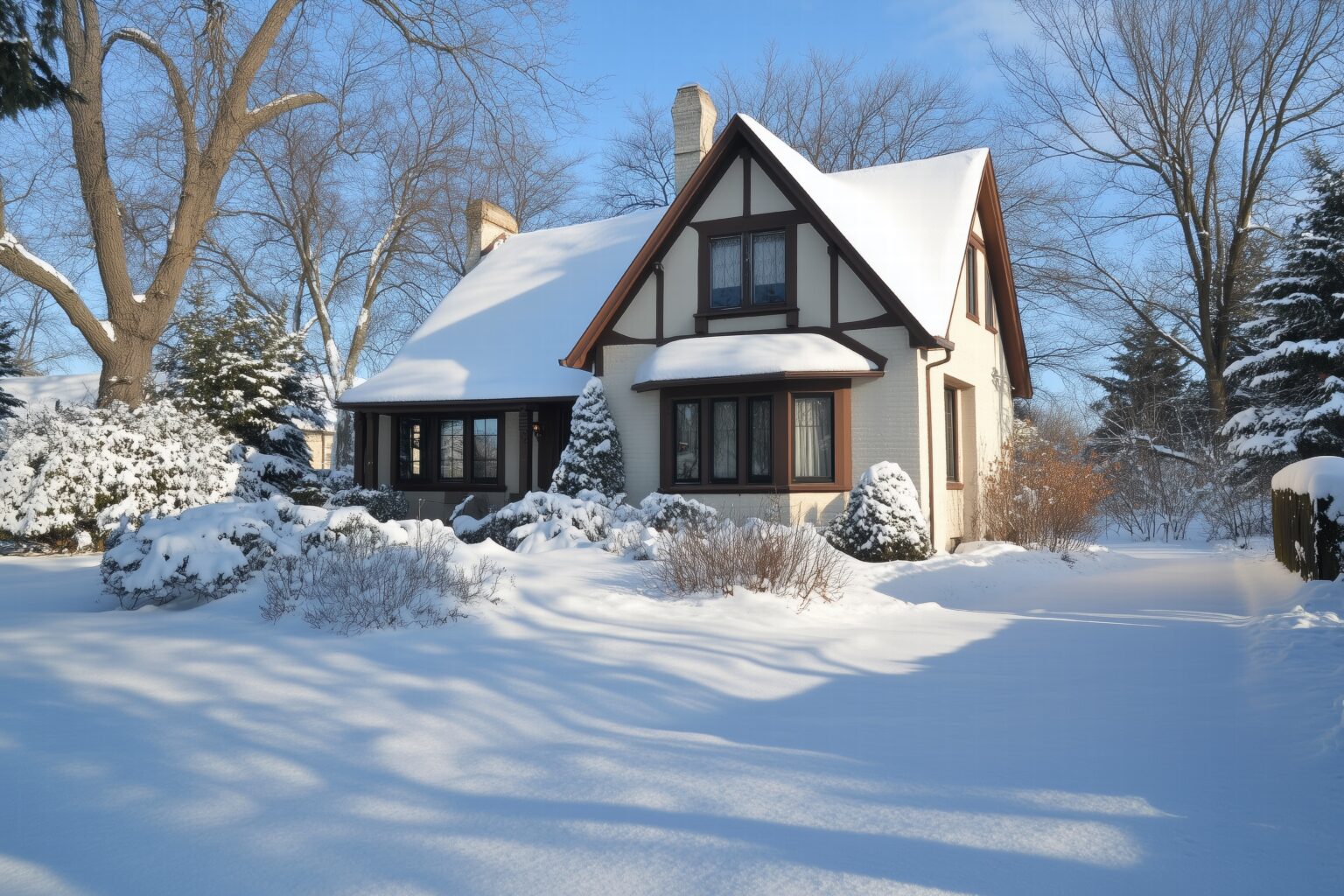 a cottage house covered in snow