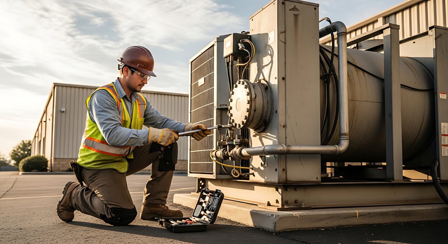 Technician Inspecting HVAC Equipment