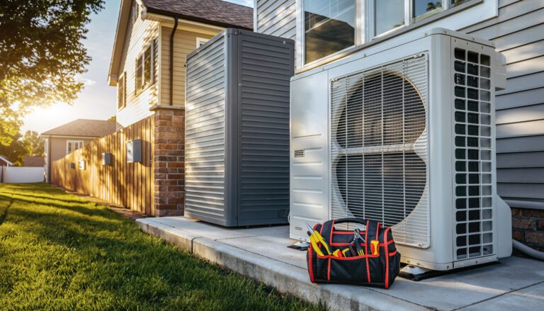 air conditioning unit next to the house